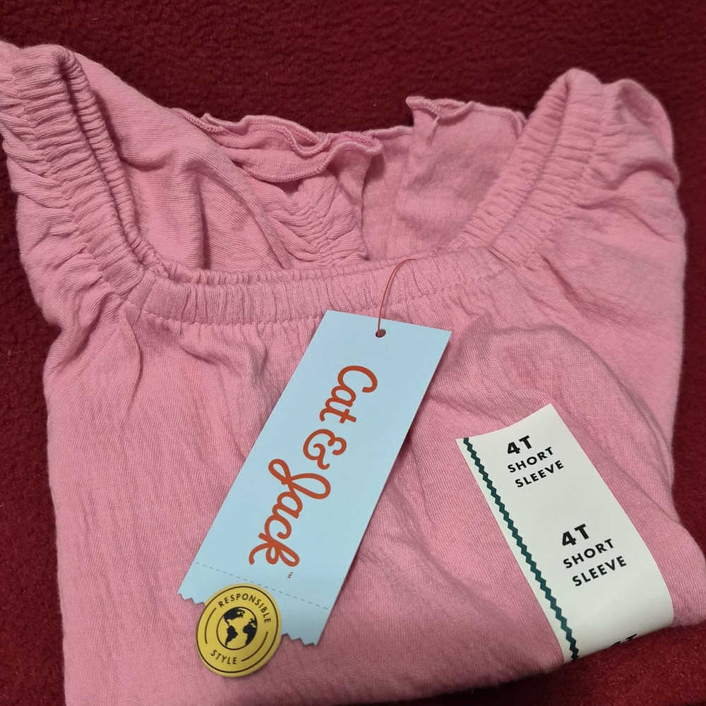 Cat & Jack Pink Ruffled Short Sleeve Top